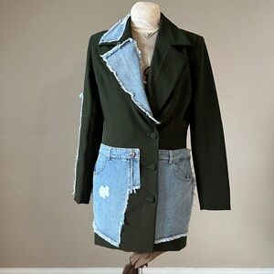Fashion Forward Army green and Denim Women's distressed Boyfriend Blazer